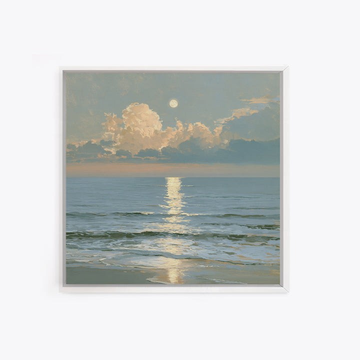 Moonlit Ocean with Silver Path of Light Canvas Print, Seascape Art, Wall Art, Coastal Decor, Oil Painting, Seascape, SEA-1x1-99