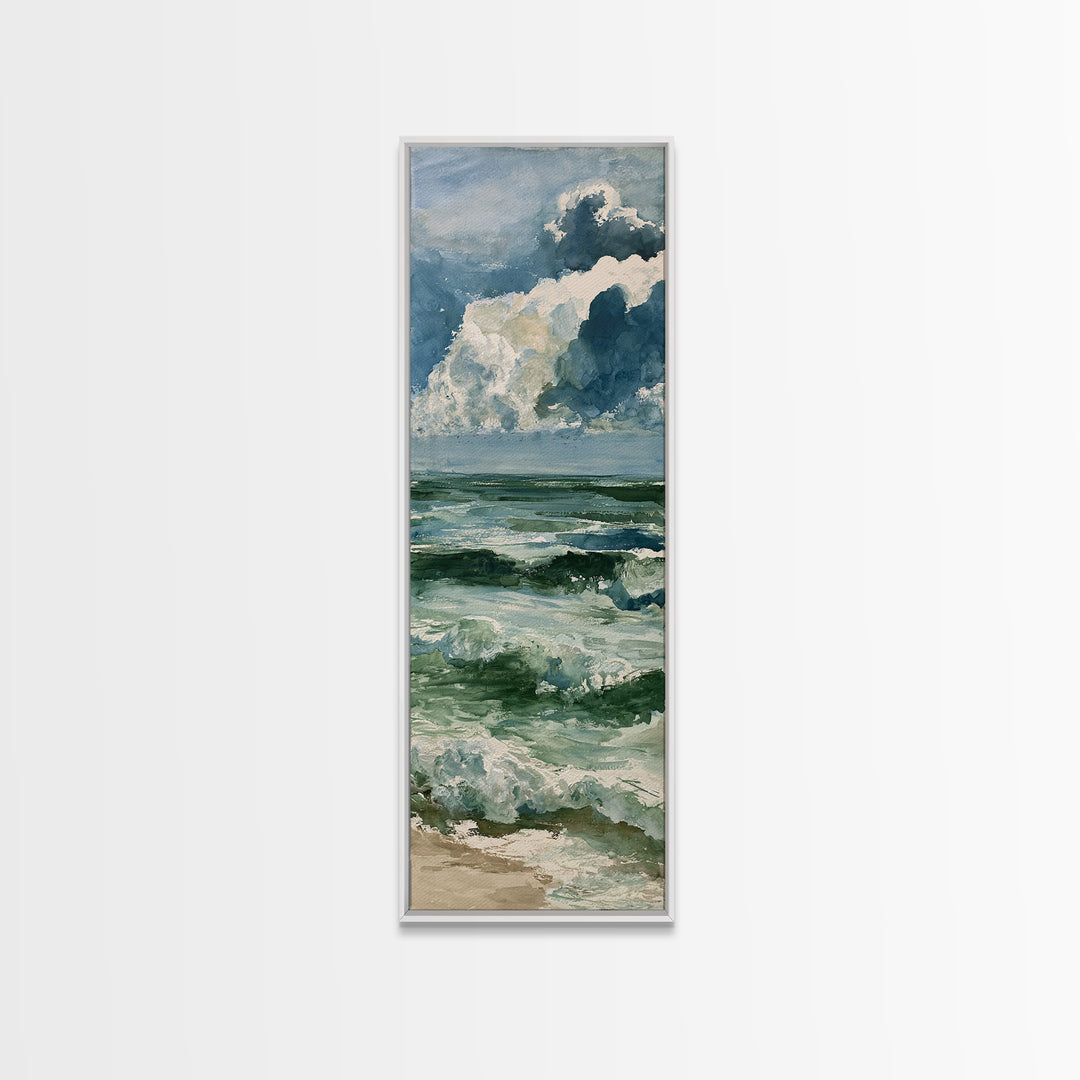 Turbulent Green Sea Framed Canvas Print, Seascape Art, Boho Decor, Coastal Decor, Oil Painting, Seascape, Printable Wall Art, SEA-1x3-45