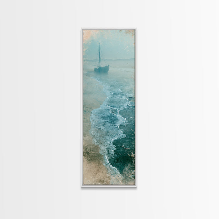 Fishing Boat Silhouette Framed Canvas Print, Seascape Art, Coastal Decor, Fine Art, Seascape, Minimalist Decor, SEA-1x3-74