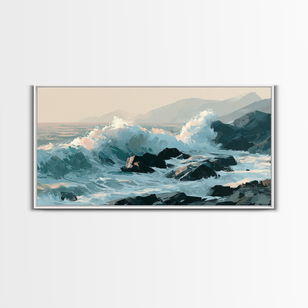 Storm Waves Crashing Canvas Print, Seascape Art, Wall Art, Coastal Decor, Oil Painting, Seascape, Abstract Art, Bedroom Decor, SEA-2x1-21
