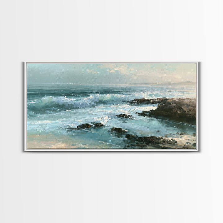 Rocky Tidepool with Reflections Canvas Print, Seascape Art, Digital Wall Art, Coastal Decor, Fine Art, Seascape, Wall Art Print, SEA-2x1-31