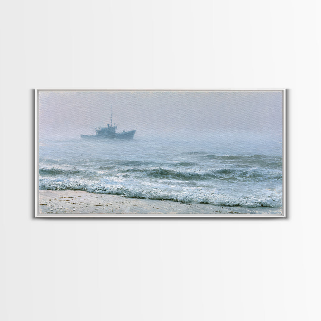 Fishing Boat Silhouette Framed Canvas Print, Seascape Art, Luxury Decor, Coastal Decor, Fine Art, Seascape, Oil Painting, SEA-2x1-34