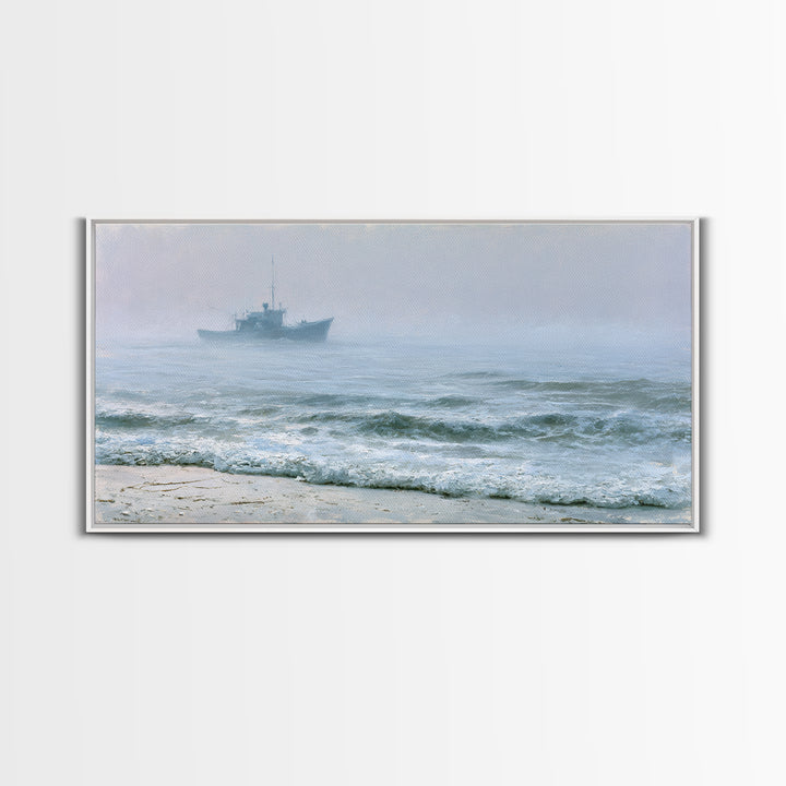 Fishing Boat Silhouette Framed Canvas Print, Seascape Art, Luxury Decor, Coastal Decor, Fine Art, Seascape, Oil Painting, SEA-2x1-34