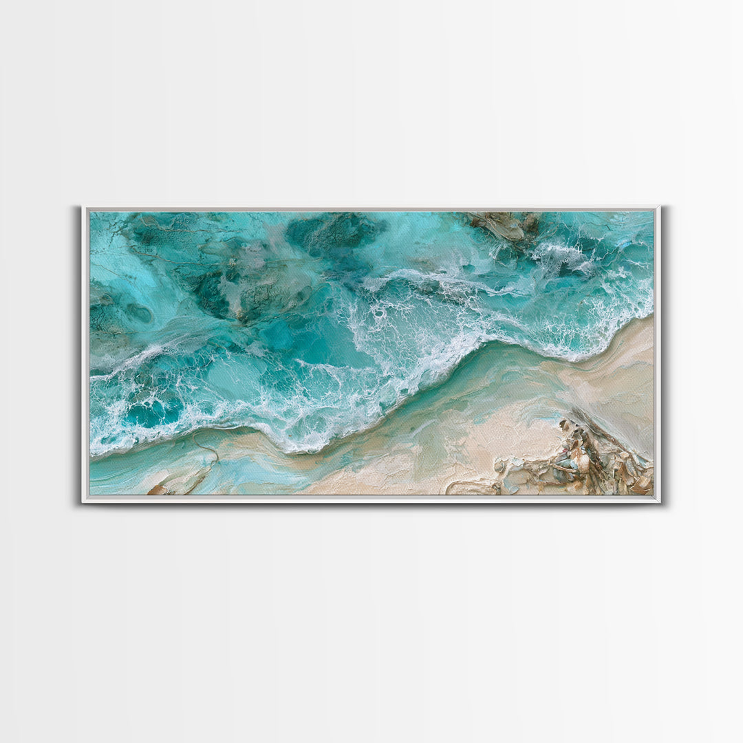 Aerial Reef Water Canvas Print, Seascape Art, Digital Wall Art, Coastal Decor, Watercolor Art, Seascape, Wall Art Print, SEA-2x1-68