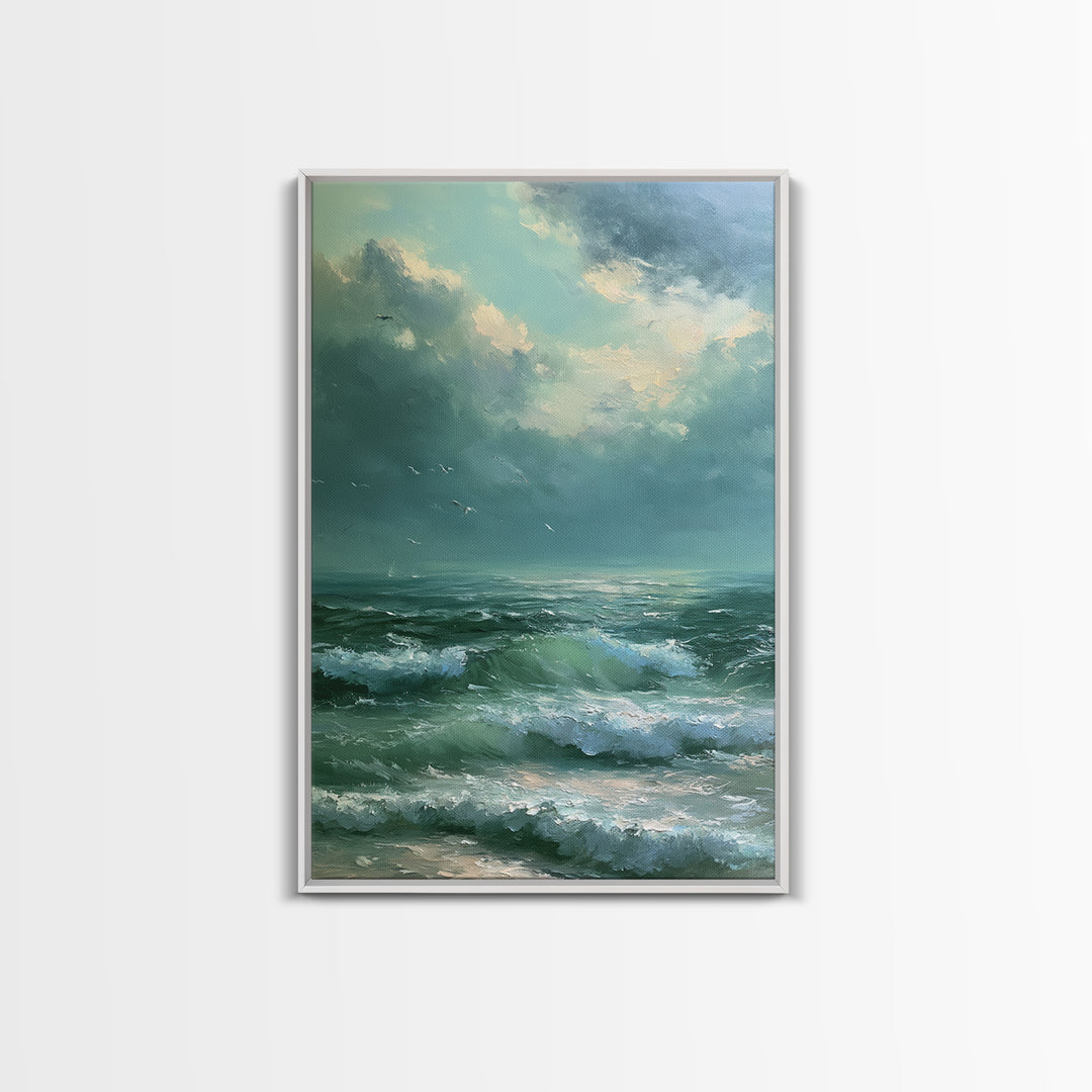 Turbulent Green Sea Framed Canvas Print, Seascape Art, Art Print, Coastal Decor, Abstract Art, Seascape, Printable Art, SEA-2x3-41