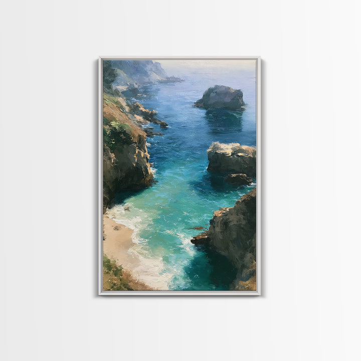 Coastal Cove with Turquoise Water Framed Canvas Print, Seascape Art, Wall Art, Coastal Decor, Abstract Art, Seascape, SEA-2x3-47