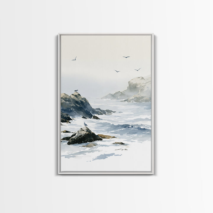 Misty Sea Cliffs Canvas Print, Seascape Art, Large Wall Art, Coastal Decor, Seascape, Watercolor Painting, Bedroom Wall Art, SEA-2x3-61