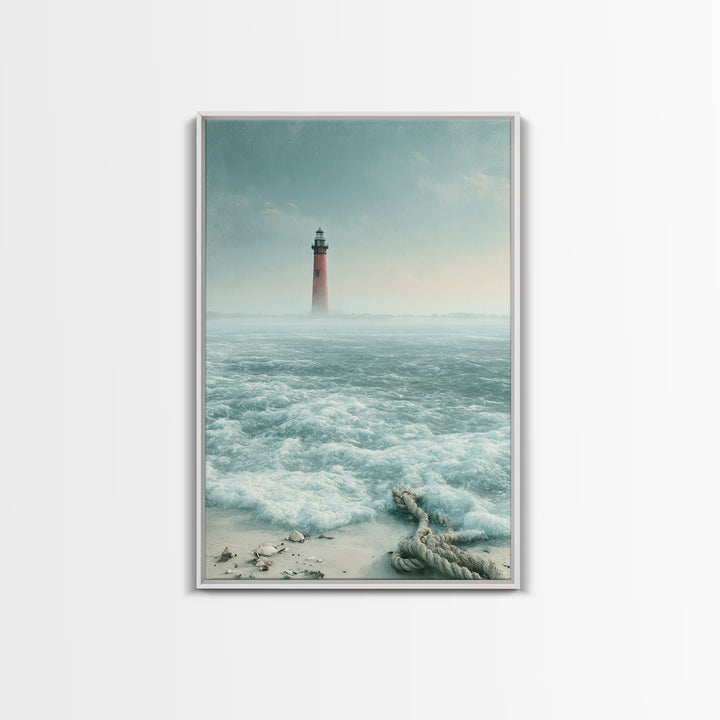 Dramatic Lighthouse in Distant Spray Canvas Print, Seascape Art, Original Painting, Coastal Decor, Abstract Art, Seascape, SEA-2x3-62