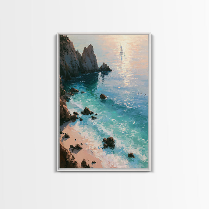 Coastal Cove with Turquoise Water Canvas Print, Seascape Art, Original Painting, Coastal Decor, Seascape, Living Room Decor, SEA-2x3-71
