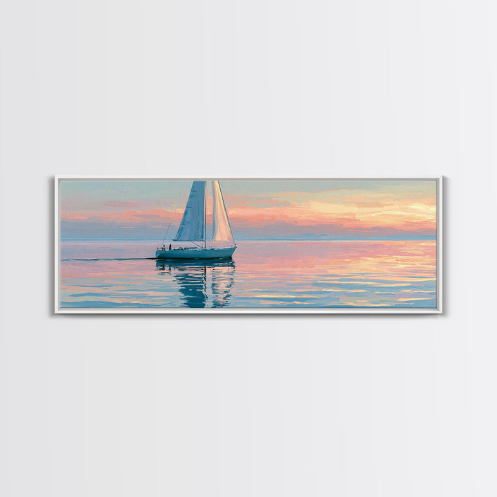 Quiet Sailboat on Glassy Water Canvas Print, Seascape Art, Abstract Painting, Coastal Decor, Fine Art, Seascape, Room Decor, SEA-3x1-24