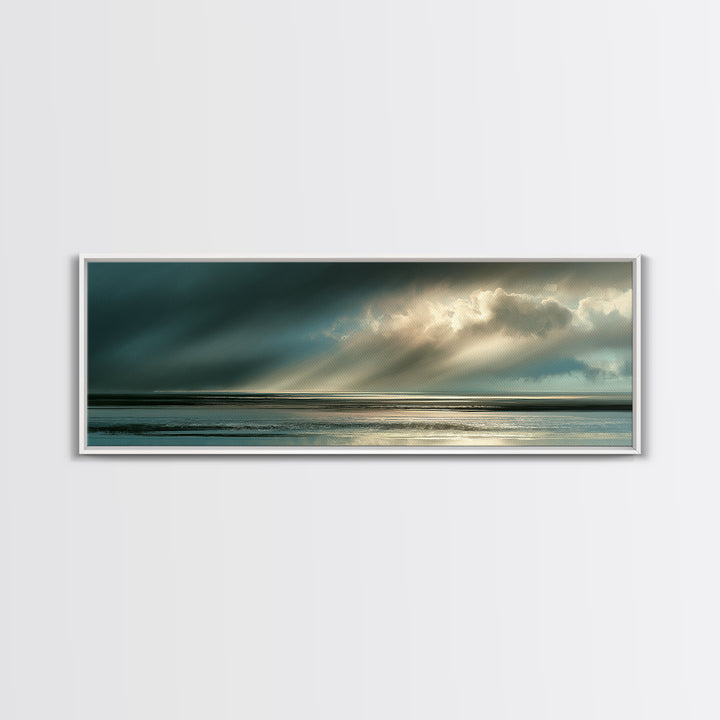 Rain over Ocean with Blurred Horizon Canvas Print, Seascape Art, Beach Decor, Coastal Decor, Seascape, Minimalist Decor, SEA-3x1-36