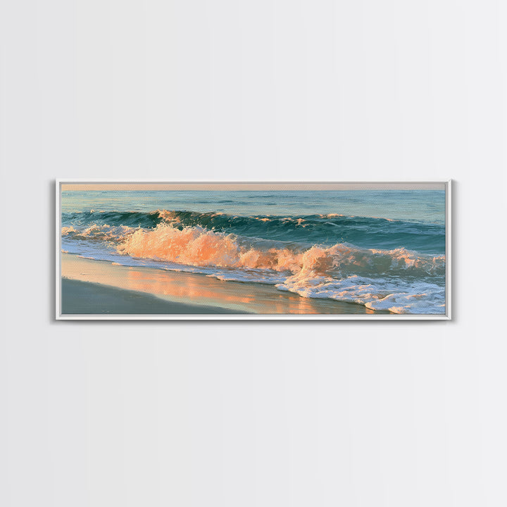 Sunset Surf Glowing Orange and Pink Framed Canvas Print, Seascape Art, Wall Decor, Coastal Decor, Fine Art, Seascape, SEA-3x1-44