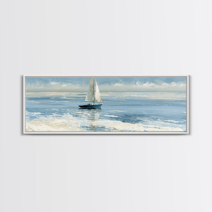 Quiet Sailboat on Glassy Water Canvas Print, Seascape Art, Luxury Decor, Coastal Decor, Fine Art, Seascape, Oil Painting, SEA-3x1-48