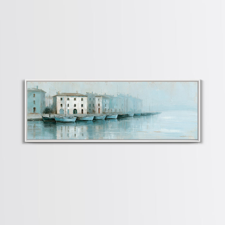 Mediterranean Harbor at Dawn Canvas Print, Seascape Art, Gallery Decor, Coastal Decor, Oil Painting, Seascape, Contemporary Art, SEA-3x1-62