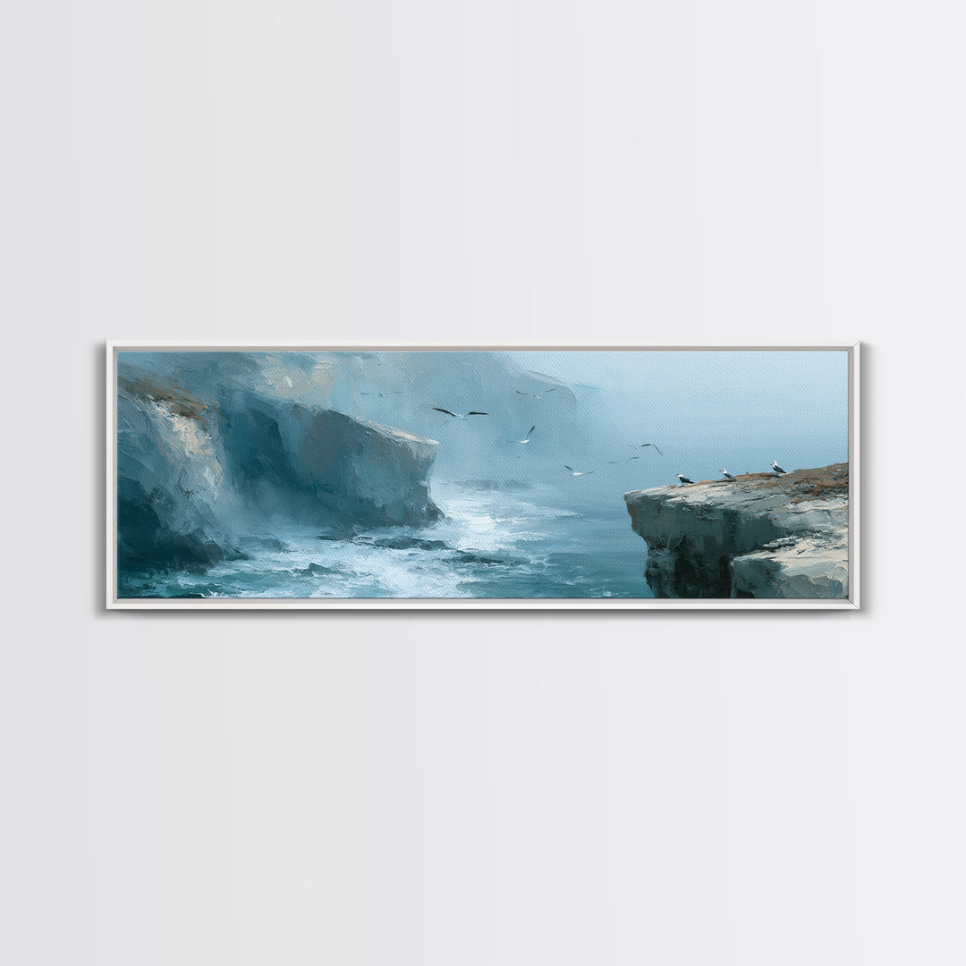 Misty Sea Cliffs Framed Canvas Print, Seascape Art, Bedroom Wall Art, Coastal Decor, Seascape, Boho Decor, Luxury Decor, SEA-3x1-69