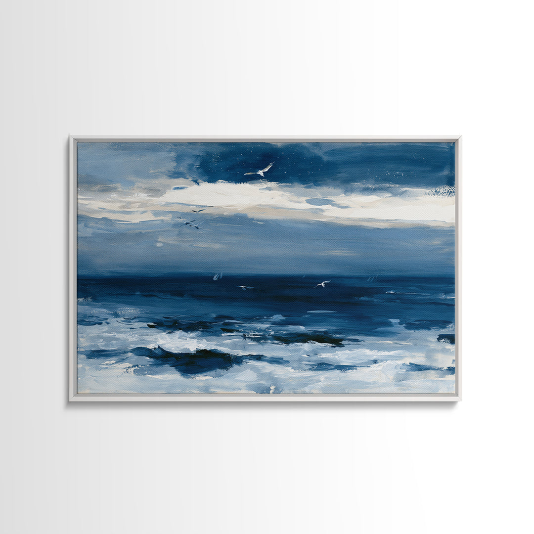 Deep Indigo Night Sea Canvas Print, Seascape Art, Abstract Art, Coastal Decor, Seascape, Nautical Decor, Coastal Wall Art, SEA-3x2-1