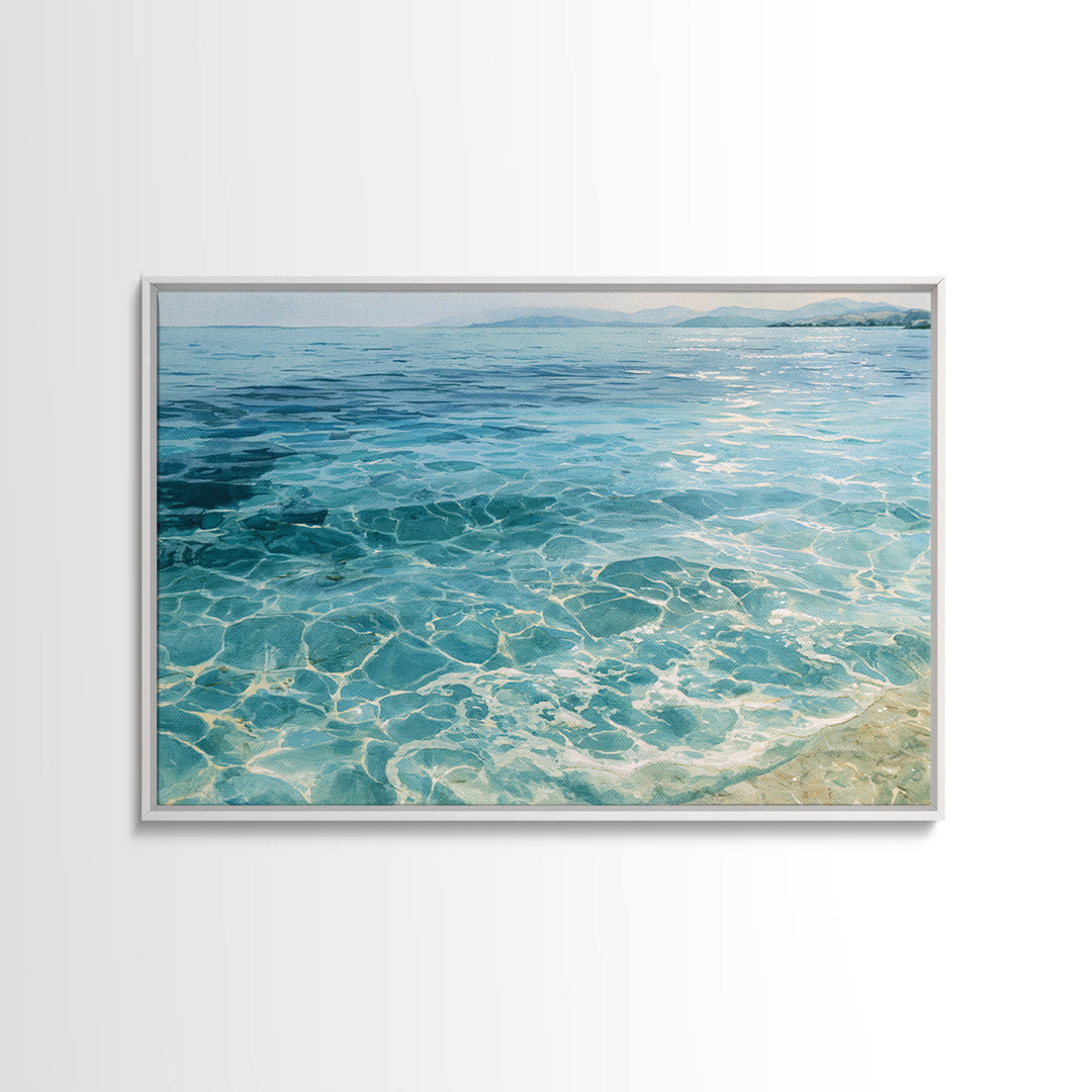 Tropical Lagoon with Transparent Shallows Framed Canvas Print, Seascape Art, Oil Painting, Coastal Decor, Fine Art, Seascape, SEA-3x2-14