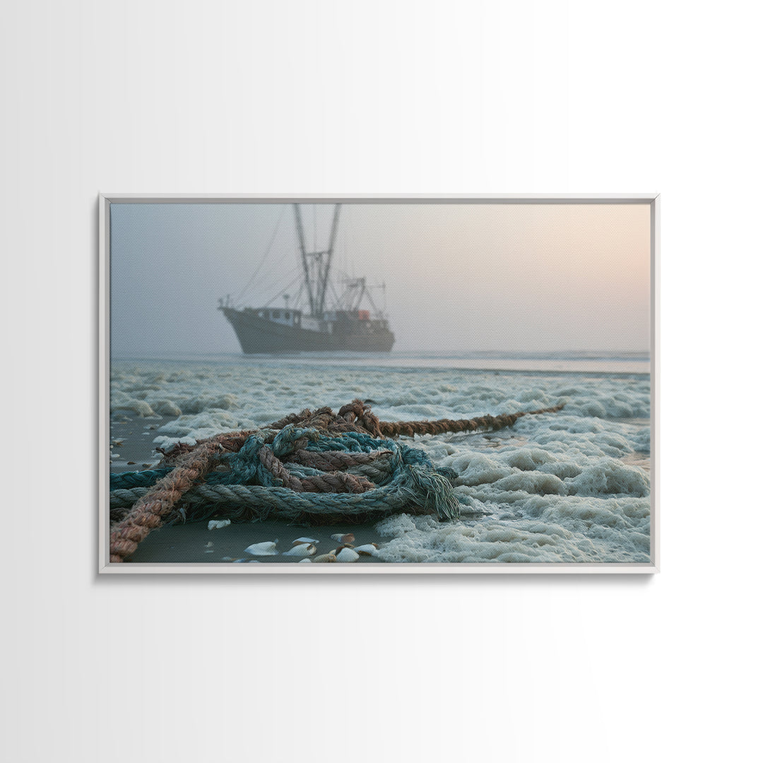 Fishing Boat Silhouette Framed Canvas Print, Seascape Art, Digital Wall Art, Coastal Decor, Fine Art, Seascape, Wall Art Print, SEA-3x2-18