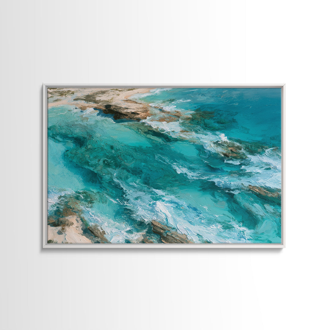 Aerial Reef Water Framed Canvas Print, Seascape Art, Original Art, Coastal Decor, Fine Art, Seascape, Living Room Wall Art, SEA-3x2-28