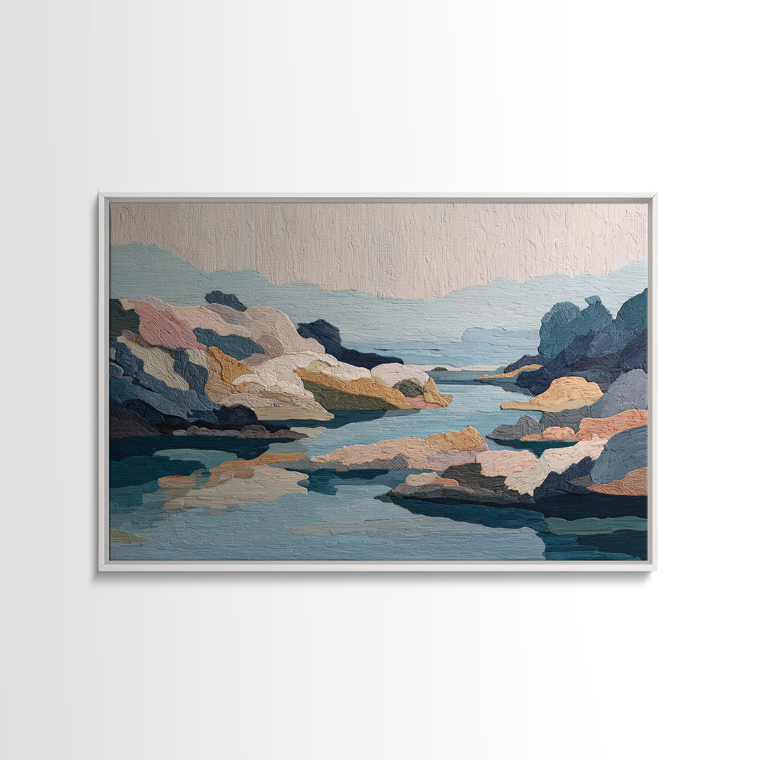 Rocky Tidepool with Reflections Framed Canvas Print, Seascape Art, Wall Decor, Coastal Decor, Fine Art, Seascape, Wall Art, SEA-3x2-39