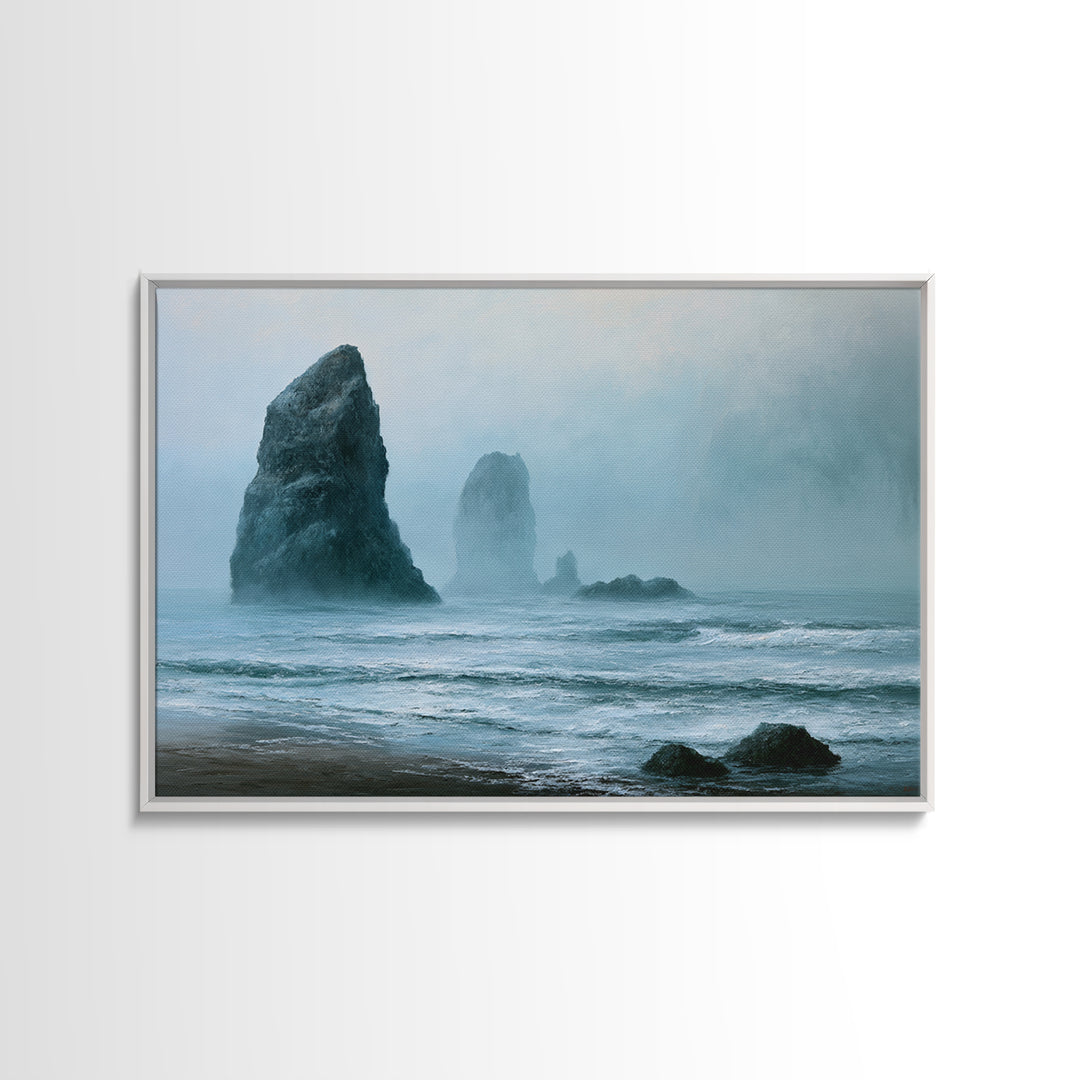 Sea Stack Rocks Framed Canvas Print, Seascape Art, Room Decor, Coastal Decor, Oil Painting, Seascape, Digital Wall Art, SEA-3x2-47