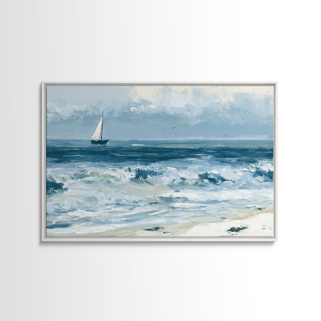 Coastal Cove with Turquoise Water Canvas Print, Seascape Art, Textured Painting, Coastal Decor, Watercolor Art, Seascape, SEA-3x2-67