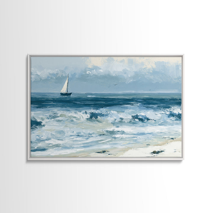 Coastal Cove with Turquoise Water Canvas Print, Seascape Art, Textured Painting, Coastal Decor, Watercolor Art, Seascape, SEA-3x2-67