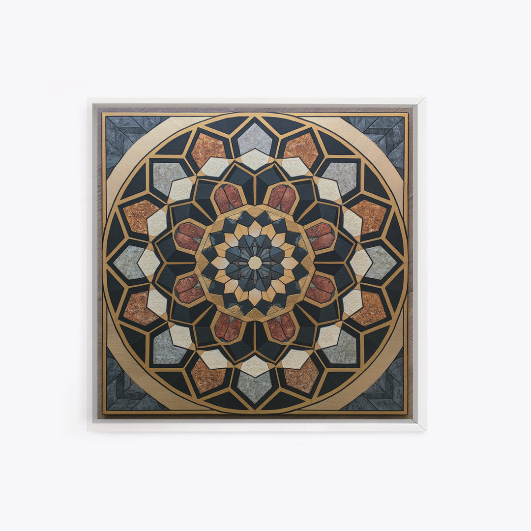 Black and Gold Geometric Rosette Framed Canvas Print, Sacred Geometry Art, Digital Art, Living Room Decor, Fine Art, Geometry, SGA-1x1-12