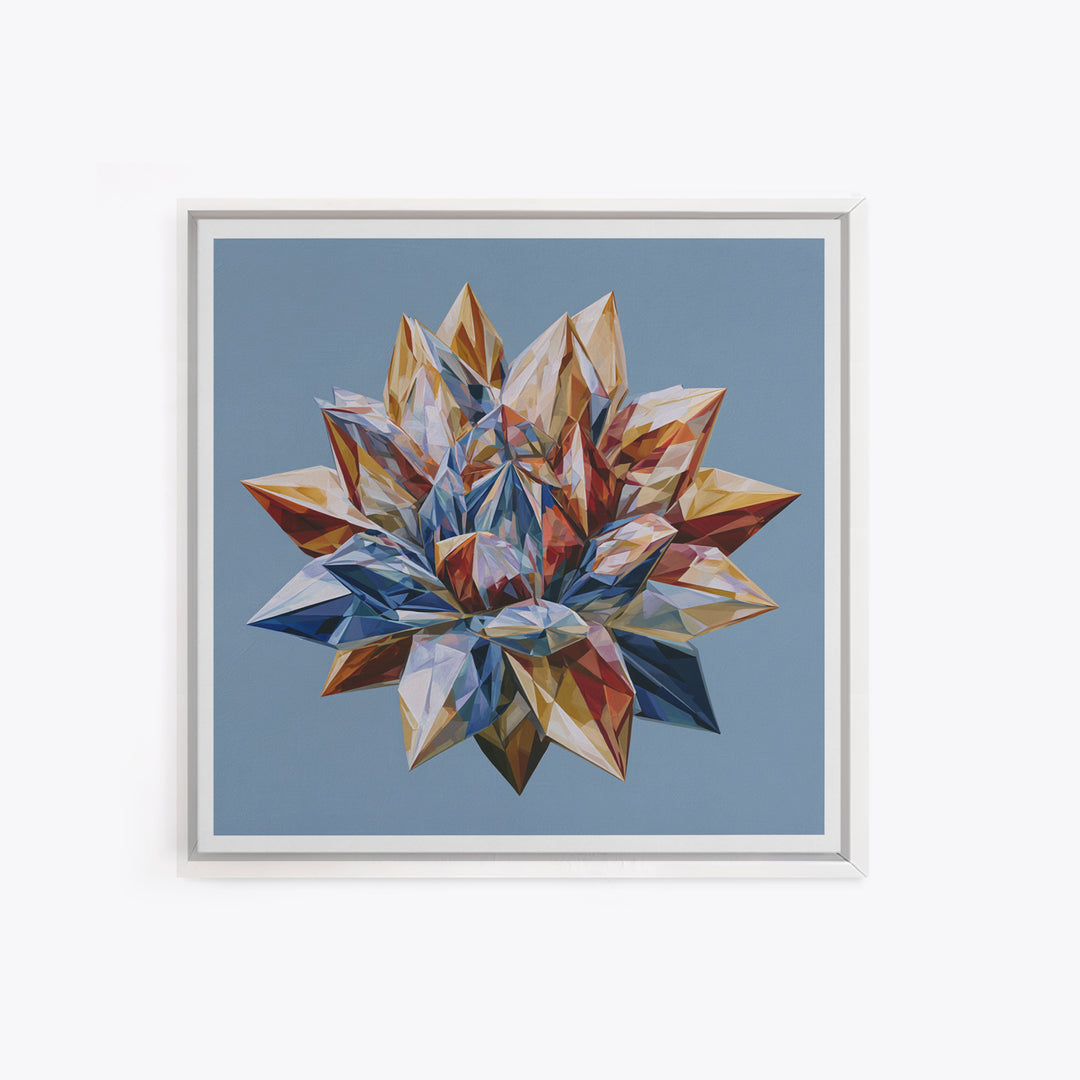 Crystal Lotus Arrangement Framed Canvas Print, Sacred Geometry Art, Living Room Decor, Fine Art, Geometry, Mandala Wall Art, SGA-1x1-44