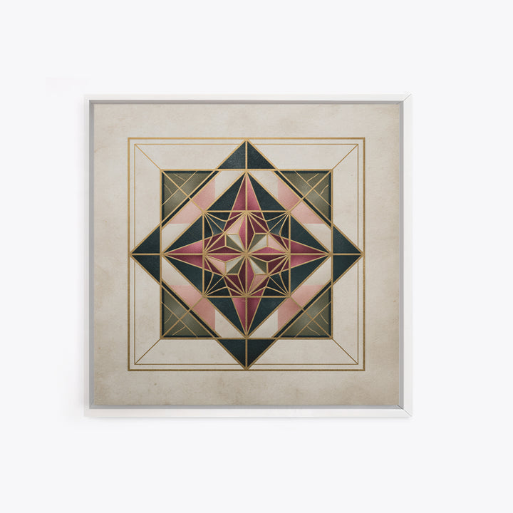 Gold Line Compass Mandala on Parchment Canvas Print, Sacred Geometry Art, Gallery Decor, Living Room Decor, Abstract Art, SGA-1x1-45