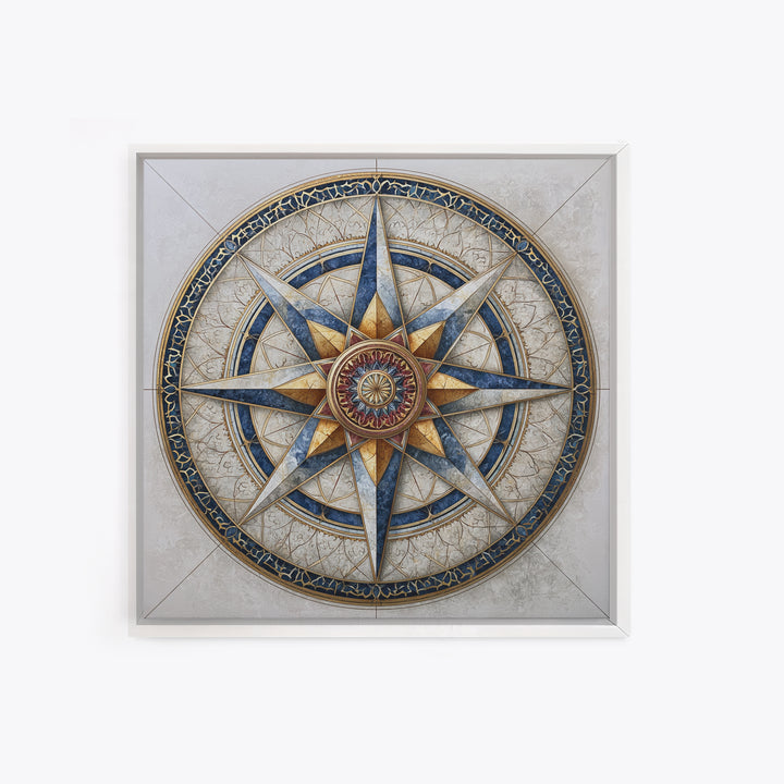 Gold Line Compass Mandala on Parchment Canvas Print, Sacred Geometry Art, Gallery Decor, Living Room Decor, Abstract Art, SGA-1x1-69