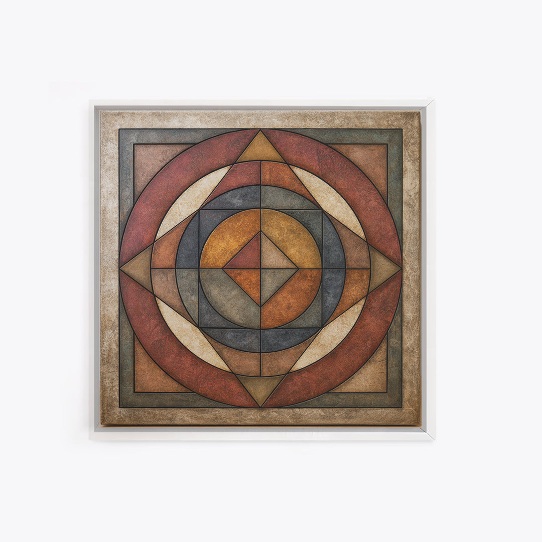 Concentric Circles and Triangles Canvas Print, Sacred Geometry Art, Textured Painting, Living Room Decor, Fine Art, Geometry, SGA-1x1-81
