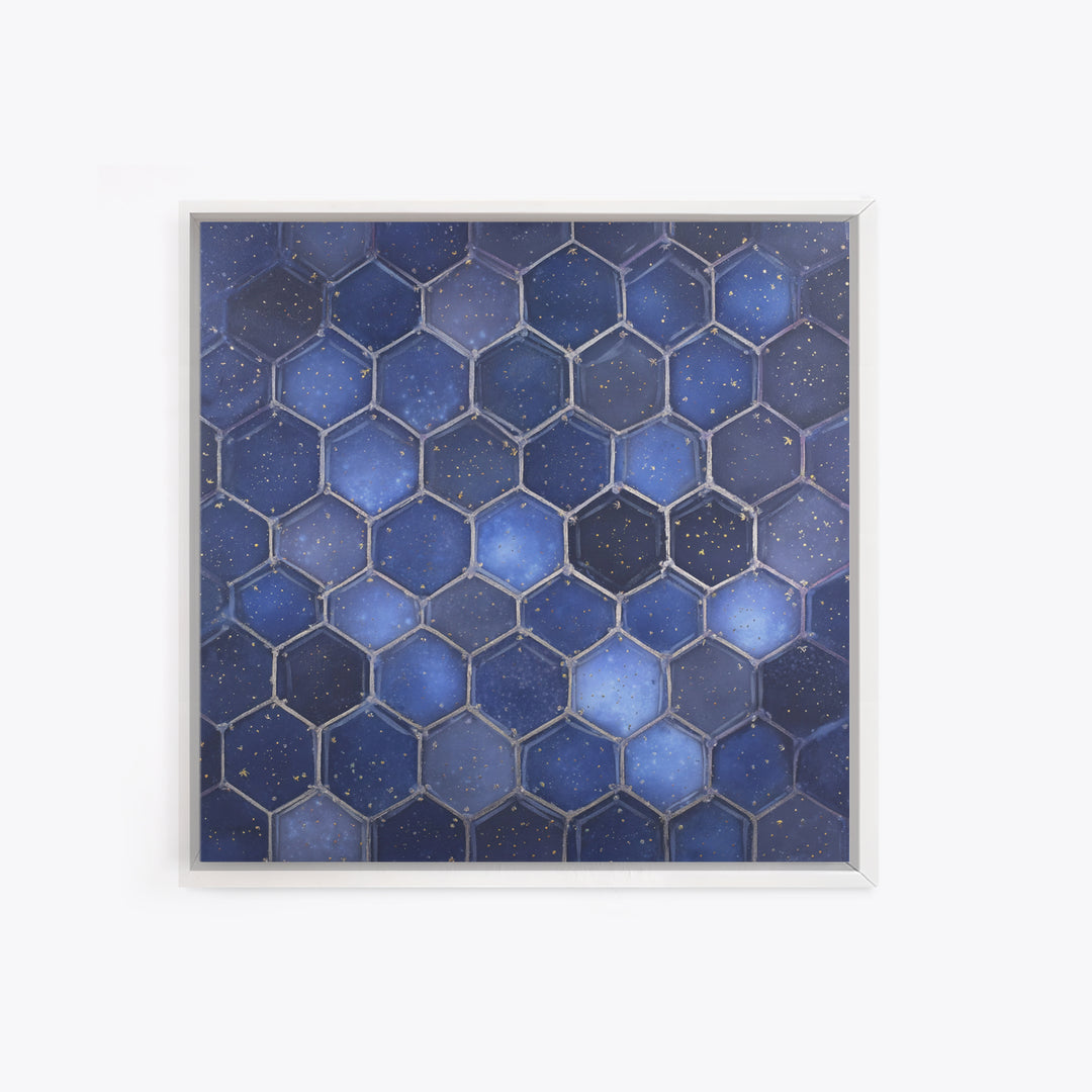 Hexagon Honeycomb Pattern Framed Canvas Print, Sacred Geometry Art, Textured Painting, Living Room Decor, Fine Art, Geometry, SGA-1x1-88