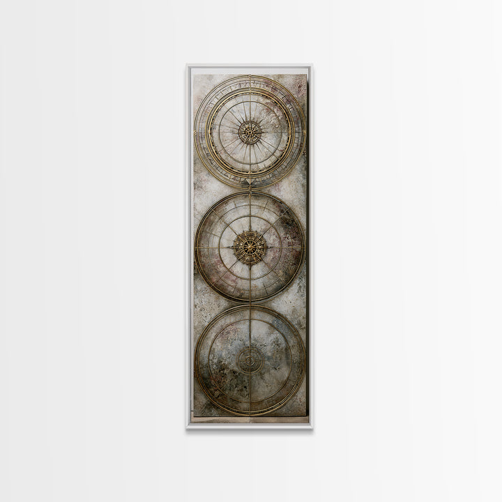 Gold Line Compass Mandala on Parchment Canvas Print, Sacred Geometry Art, Gallery Decor, Living Room Decor, Abstract Art, SGA-1x3-9