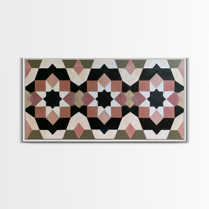 Moroccan Sacred Tile Star Pattern Framed Canvas Print, Sacred Geometry Art, Fine Art Print, Living Room Decor, Geometry, SGA-2x1-20