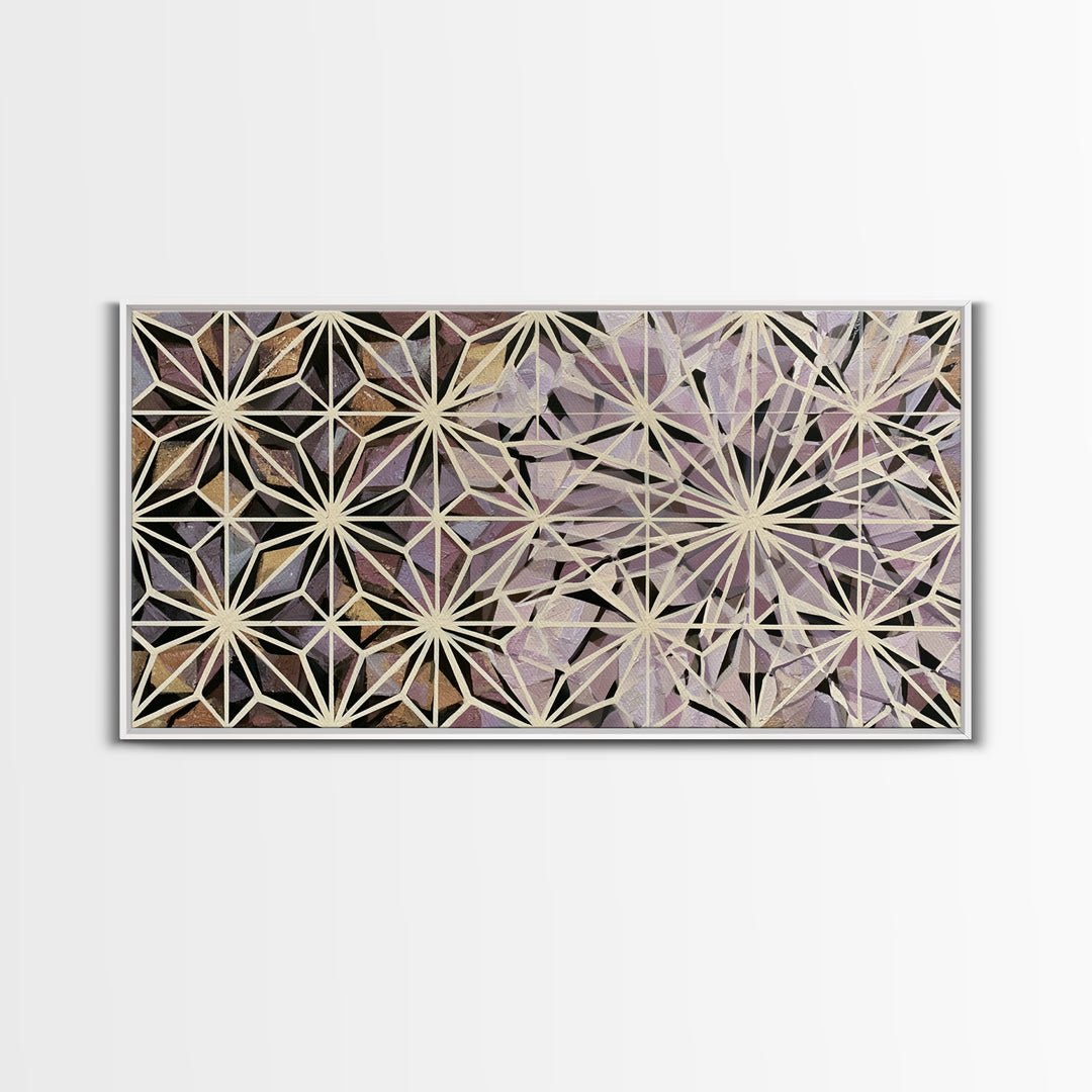 Crystal Grid Pattern Framed Canvas Print, Sacred Geometry Art, Wall Decor, Living Room Decor, Geometry, Boho Wall Decor, SGA-2x1-25