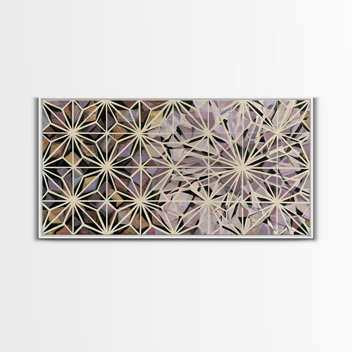 Crystal Grid Pattern Framed Canvas Print, Sacred Geometry Art, Wall Decor, Living Room Decor, Geometry, Boho Wall Decor, SGA-2x1-25