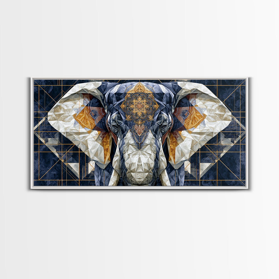 Geometric Elephant with Ornate Mandala Lines Canvas Print, Sacred Geometry Art, Contemporary Art, Living Room Decor, Geometry, SGA-2x1-54