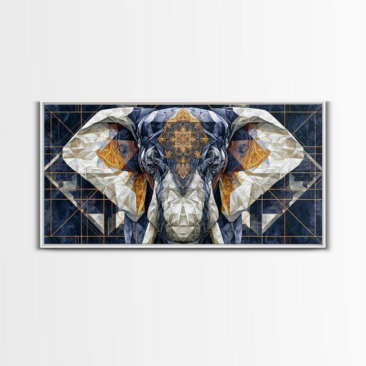 Geometric Elephant with Ornate Mandala Lines Canvas Print, Sacred Geometry Art, Contemporary Art, Living Room Decor, Geometry, SGA-2x1-54