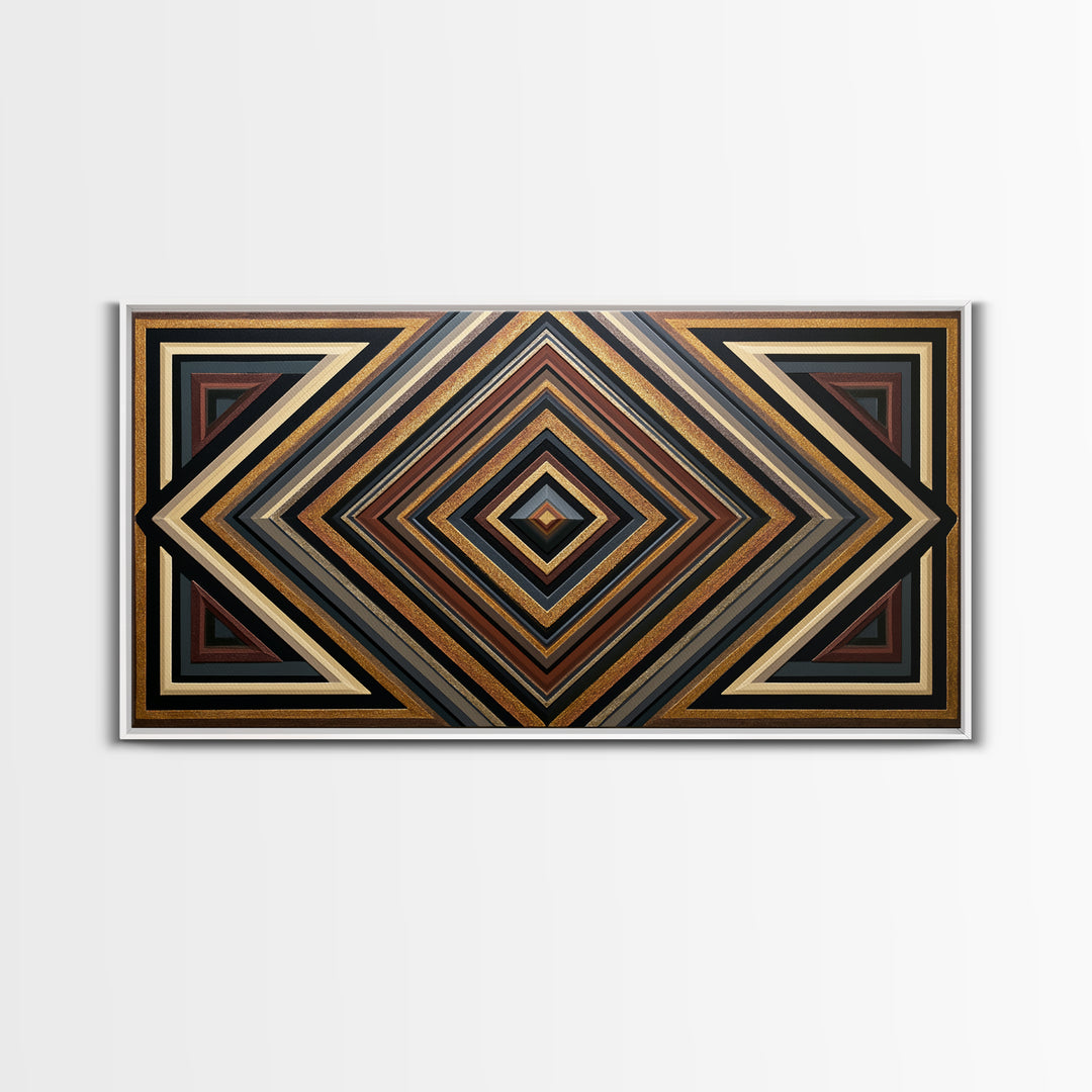 Black and Gold Geometric Rosette Framed Canvas Print, Sacred Geometry Art, Printable, Living Room Decor, Abstract Art, Geometry, SGA-2x1-56