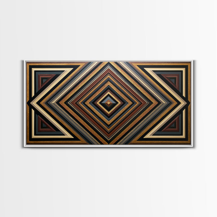 Black and Gold Geometric Rosette Framed Canvas Print, Sacred Geometry Art, Printable, Living Room Decor, Abstract Art, Geometry, SGA-2x1-56
