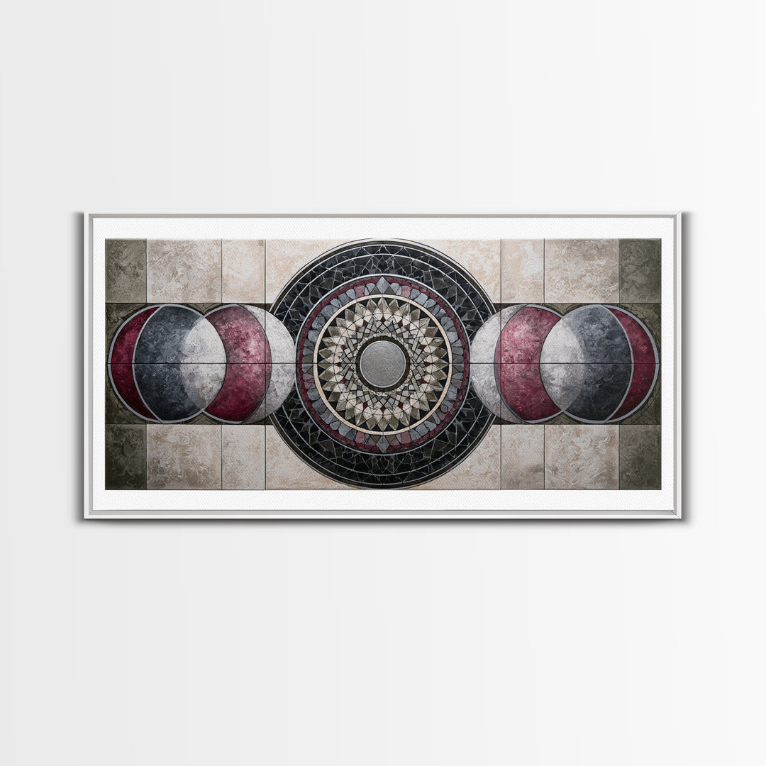 Moon Phase Mandala Canvas Print, Sacred Geometry Art, Wall Art, Living Room Decor, Fine Art, Geometry, Wall Art Print, SGA-2x1-58