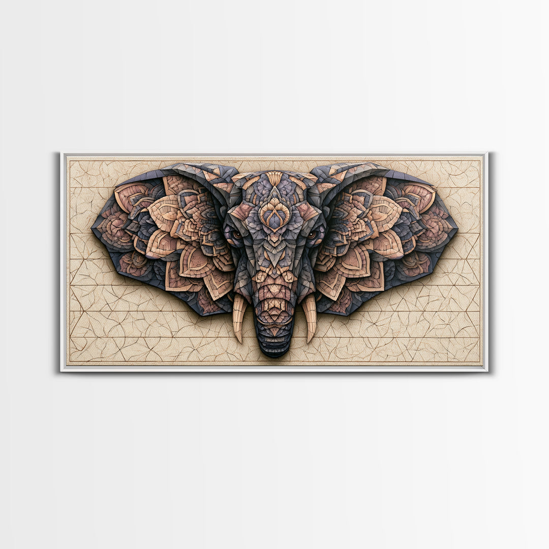 Geometric Elephant with Ornate Mandala Lines Canvas Print, Sacred Geometry Art, Luxury Decor, Living Room Decor, Geometry, SGA-2x1-6