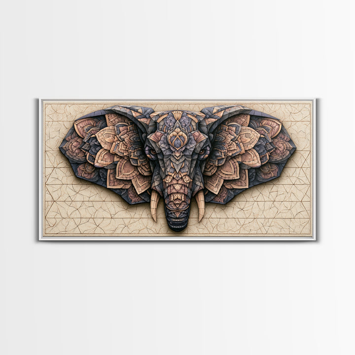 Geometric Elephant with Ornate Mandala Lines Canvas Print, Sacred Geometry Art, Luxury Decor, Living Room Decor, Geometry, SGA-2x1-6