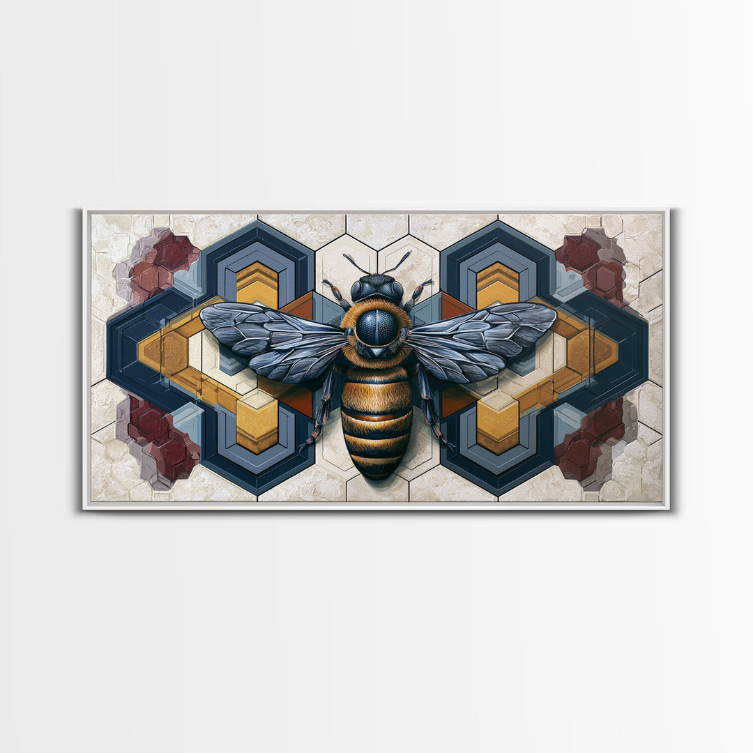 Hexagon Honeycomb Pattern Framed Canvas Print, Sacred Geometry Art, Living Room Decor, Oil Painting, Geometry, SGA-2x1-60