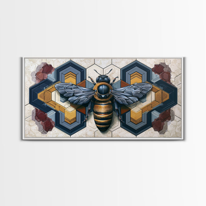 Hexagon Honeycomb Pattern Framed Canvas Print, Sacred Geometry Art, Living Room Decor, Oil Painting, Geometry, SGA-2x1-60