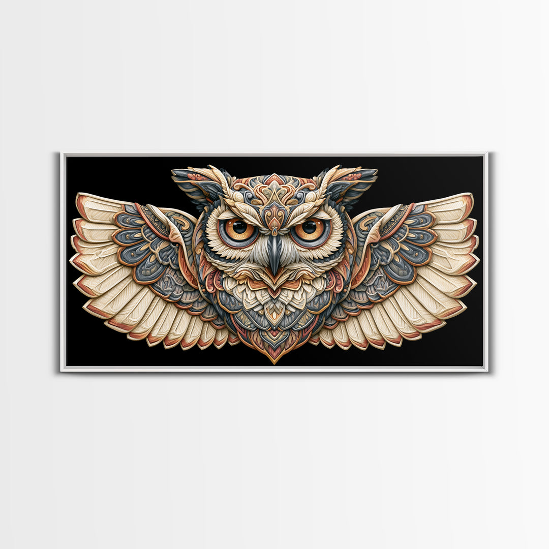 Sacred Owl Formed from Symmetrical Linework Canvas Print, Sacred Geometry Art, Room Decor, Living Room Decor, Abstract Art, SGA-2x1-62