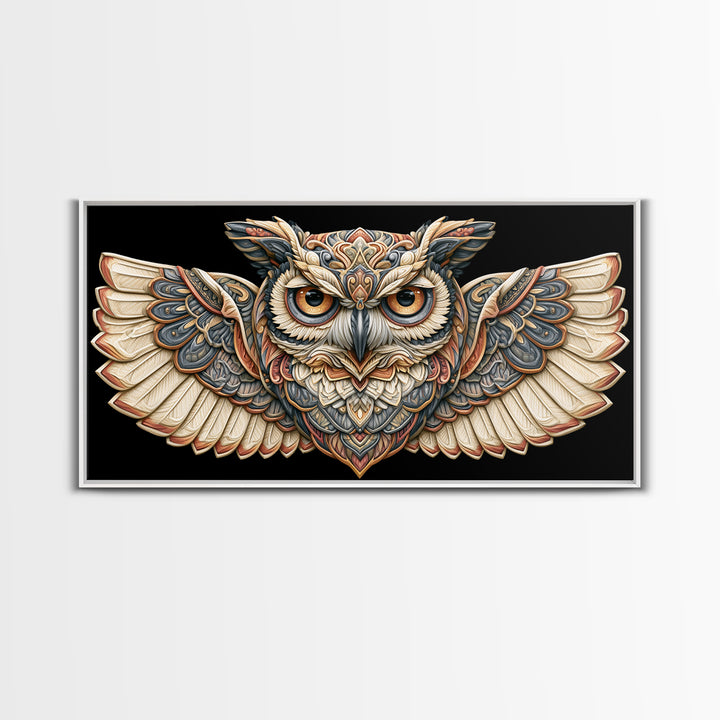 Sacred Owl Formed from Symmetrical Linework Canvas Print, Sacred Geometry Art, Room Decor, Living Room Decor, Abstract Art, SGA-2x1-62
