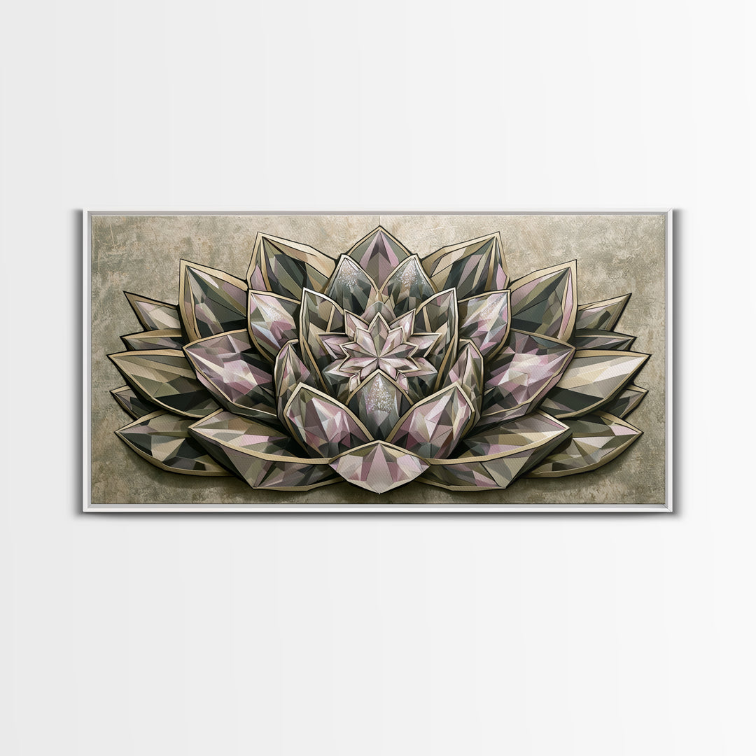 Crystal Lotus Arrangement Canvas Print, Sacred Geometry Art, Digital Wall Art, Living Room Decor, Fine Art, Geometry, SGA-2x1-64
