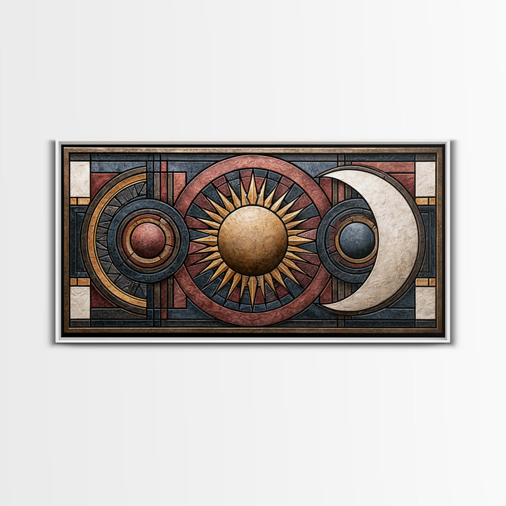 Geometric Sun and Moon Balance Design Framed Canvas Print, Sacred Geometry Art, Wall Hanging, Living Room Decor, Geometry, SGA-2x1-72